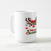 メリークリスマス – トナカイのライトと喜び コーヒーマグカップ (正面左)