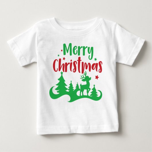 メリークリスマス、トナカイ、クリスマスツリー、スター ベビーTシャツ (正面)