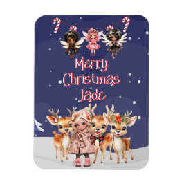メリークリスマス+トナカイ+ペパーミント+妖精+名前入り マグネット