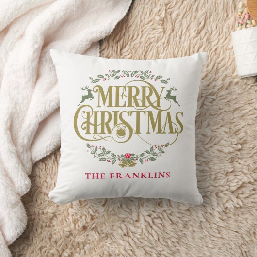 メリークリスマス+トナカイ+家族の名前入り クッション (ブランケット)