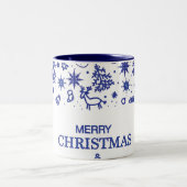 メリークリスマス!ドードルの装飾的な青色のスケッチ ツートーンマグカップ (中央)