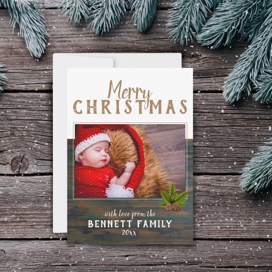 メリークリスマス　ナチュラルな松の木のホリデー写真カード シーズンカード