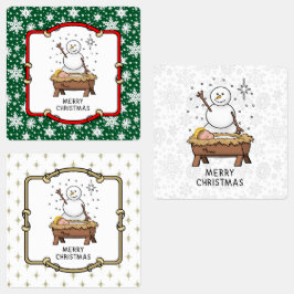メリークリスマス+ナティビティ+赤ちゃんイエス+雪だるま ラベル