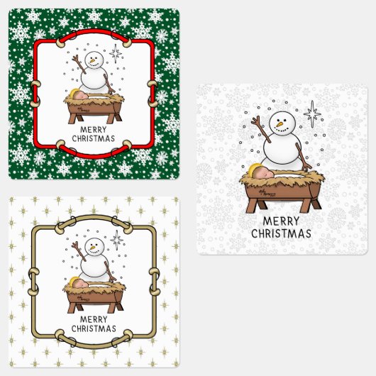 メリークリスマス+ナティビティ+赤ちゃんイエス+雪だるま ラベル (グループ)