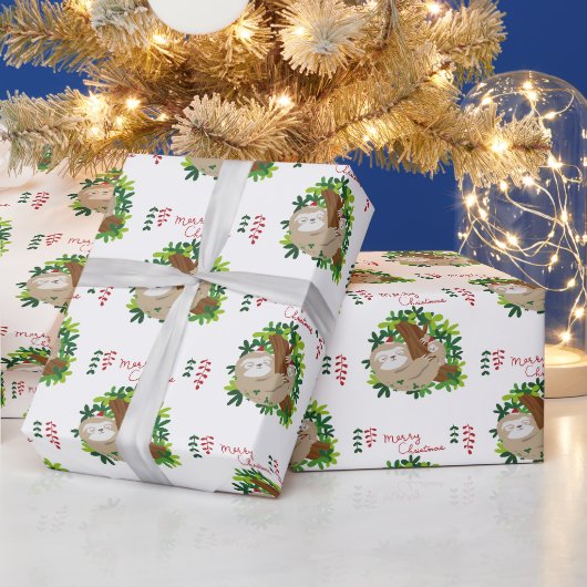 メリークリスマス・ナマケモノ柄の包装紙 ラッピングペーパー (クリスマス)