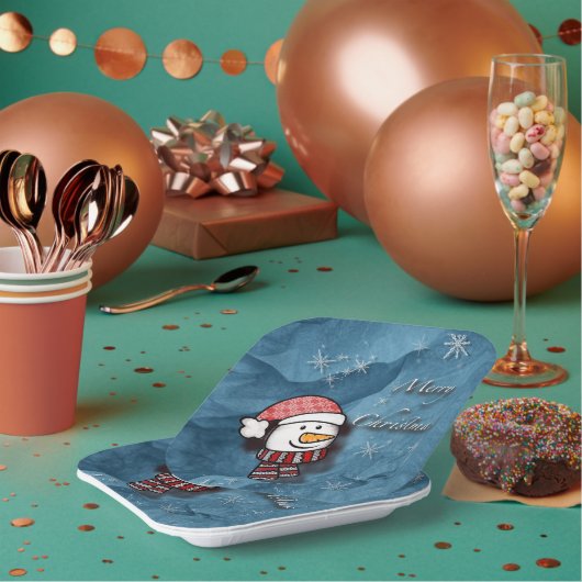 メリークリスマス、ニット雪だるま ペーパープレート (複数)