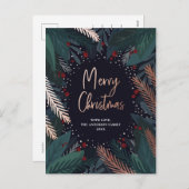 メリークリスマス.ネイビーとグリーン。金ゴールド スタイリッシュ シーズンポストカード (正面/裏面)