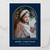メリークリスマス ネイビーアーチ 写真 箔シーズンカード (正面)