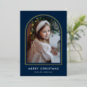 メリークリスマス ネイビーアーチ 写真 箔シーズンカード (立ち正面)