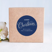 メリークリスマス ネイビーブルー スクリプト カスタム ラウンドシール