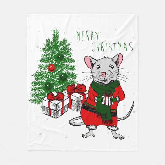メリークリスマス・ネズミ フリースブランケット (正面)