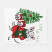 メリークリスマス・ネズミ フリースブランケット (正面(横))