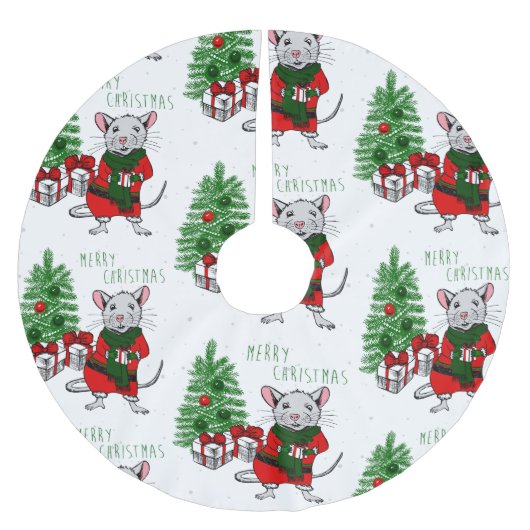 メリークリスマス・ネズミ ブラッシュドポリエステルツリースカート (正面)