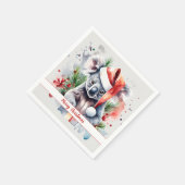 メリークリスマス ハット フェスティブコアラ -   スタンダードカクテルナプキン (角)