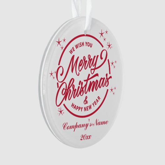 メリークリスマス&ハッピーニューイェアレッドタイポグラフィ オーナメント (正面)