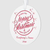 メリークリスマス&ハッピーニューイェアレッドタイポグラフィ オーナメント (正面)
