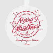 メリークリスマス&ハッピーニューイェアレッドタイポグラフィ オーナメント (正面)