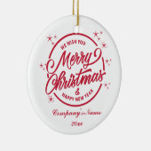 メリークリスマス&ハッピーニューイェアレッドタイポグラフィ セラミックオーナメント (右)