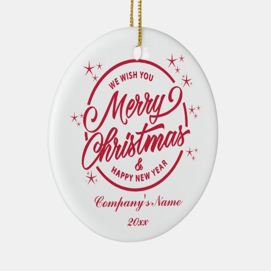 メリークリスマス&ハッピーニューイェアレッドタイポグラフィ セラミックオーナメント (右)