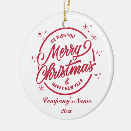 メリークリスマス&ハッピーニューイェアレッドタイポグラフィ セラミックオーナメント (左)