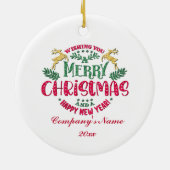 メリークリスマス&ハッピーニューイェアレッドタイポグラフィ セラミックオーナメント (裏面)