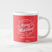 メリークリスマス&ハッピーニューイェーホワイトタイポグラフィ ジャンボコーヒーマグカップ (右)