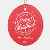 メリークリスマス&ハッピーニューイェーホワイトタイポグラフィ セラミックオーナメント (左)