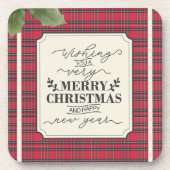 メリークリスマス&ハッピーニューイヤータータンチェック名 コースター (正面)