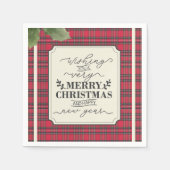 メリークリスマス&ハッピーニューイヤータータンチェック名 スタンダードカクテルナプキン (正面)