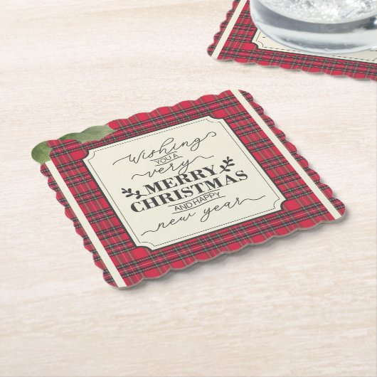 メリークリスマス&ハッピーニューイヤータータンチェック名 ペーパーコースター (アングル)