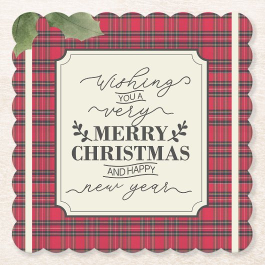 メリークリスマス&ハッピーニューイヤータータンチェック名 ペーパーコースター (正面)
