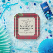 メリークリスマス&ハッピーニューイヤータータンチェック名 ペーパープレート (パーティー)