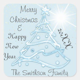 メリークリスマス&ハッピーニューイヤーツリーウォーターパステル スクエアシール