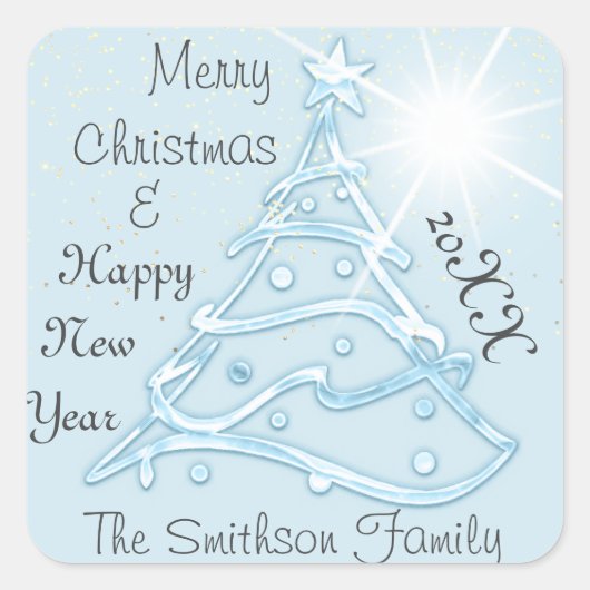 メリークリスマス&ハッピーニューイヤーツリーウォーターパステル スクエアシール (正面)