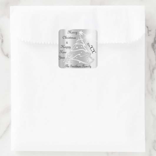 メリークリスマス&ハッピーニューイヤーツリーグレーシルバー スクエアシール (バッグ)
