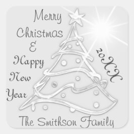メリークリスマス&ハッピーニューイヤーツリーグレーシルバー スクエアシール