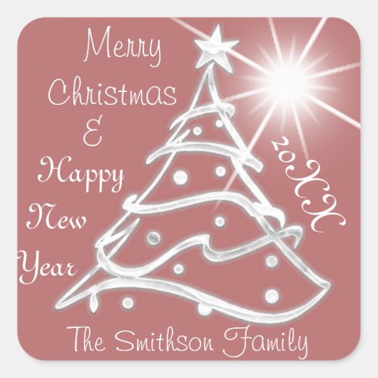 メリークリスマス&ハッピーニューイヤーツリーグレーバラ スクエアシール (正面)