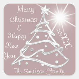 メリークリスマス&ハッピーニューイヤーツリーグレーブロンズ スクエアシール