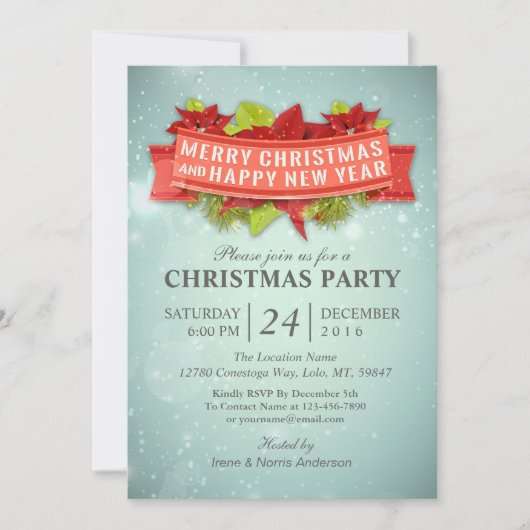 メリークリスマス&ハッピーニューイヤーパーティの招待状 招待状 (正面)