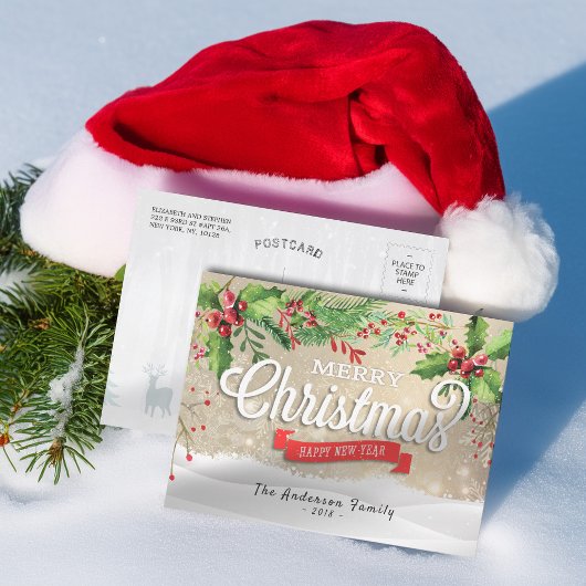 メリークリスマス&ハッピーニューイヤーホリデーグリーティング シーズンポストカード