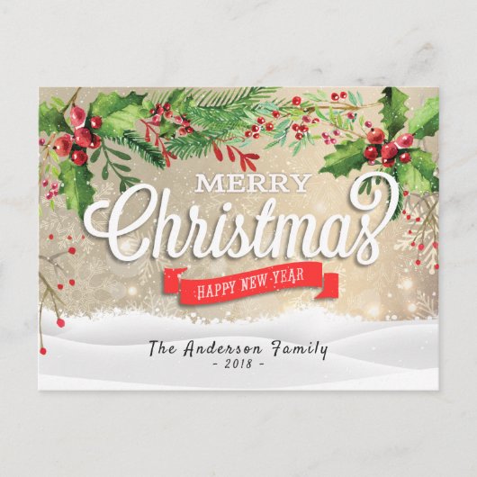 メリークリスマス&ハッピーニューイヤーホリデーグリーティング シーズンポストカード (正面)
