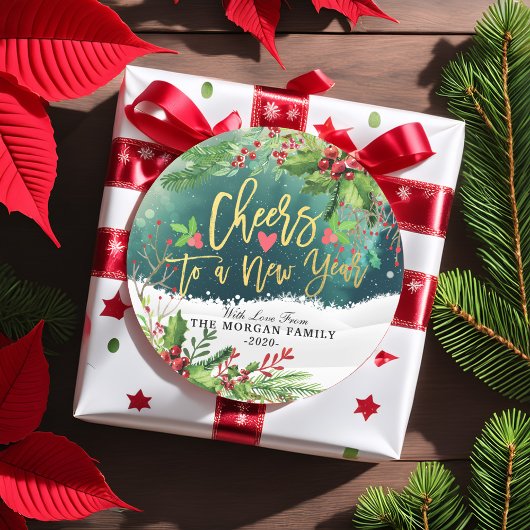 メリークリスマス&ハッピーニューイヤーホリデーグリーティング ラウンドシール