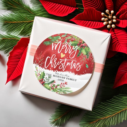 メリークリスマス&ハッピーニューイヤーホリデーグリーティング ラウンドシール