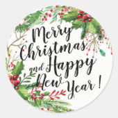 メリークリスマス&ハッピーニューイヤーホリデーグリーティング ラウンドシール (正面)