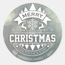 メリークリスマス&ハッピーニューイヤーホリデーグリーティング ラウンドシール