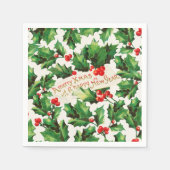 メリークリスマス&ハッピーニューイヤーホリー スタンダードカクテルナプキン (正面)