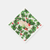 メリークリスマス&ハッピーニューイヤーホリー スタンダードカクテルナプキン (角)