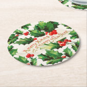 メリークリスマス&ハッピーニューイヤーホリー ラウンドペーパーコースター (アングル)