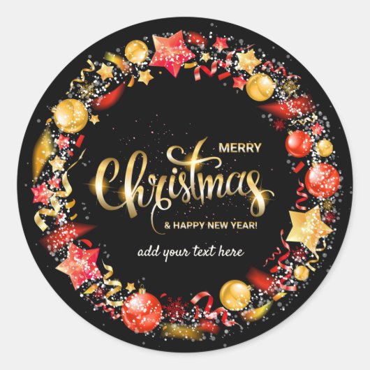 メリークリスマス&ハッピーニューイヤーラウンドステッカー ラウンドシール (正面)