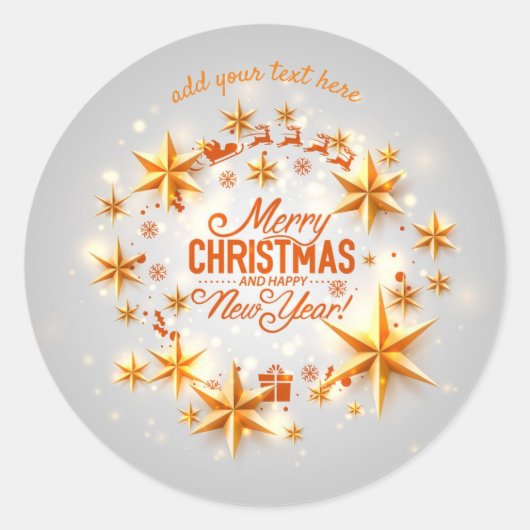 メリークリスマス&ハッピーニューイヤーラウンドステッカー ラウンドシール (正面)